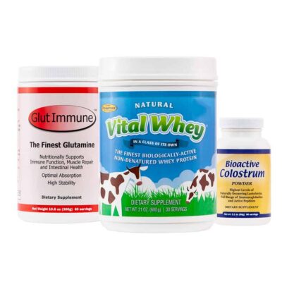 GlutImmune, Vital Whey and Bioactive Colostrum jars