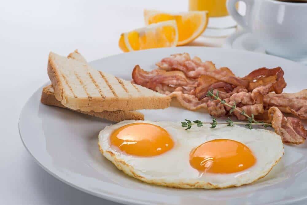 Eggs and bacon are good fatty sources of protein